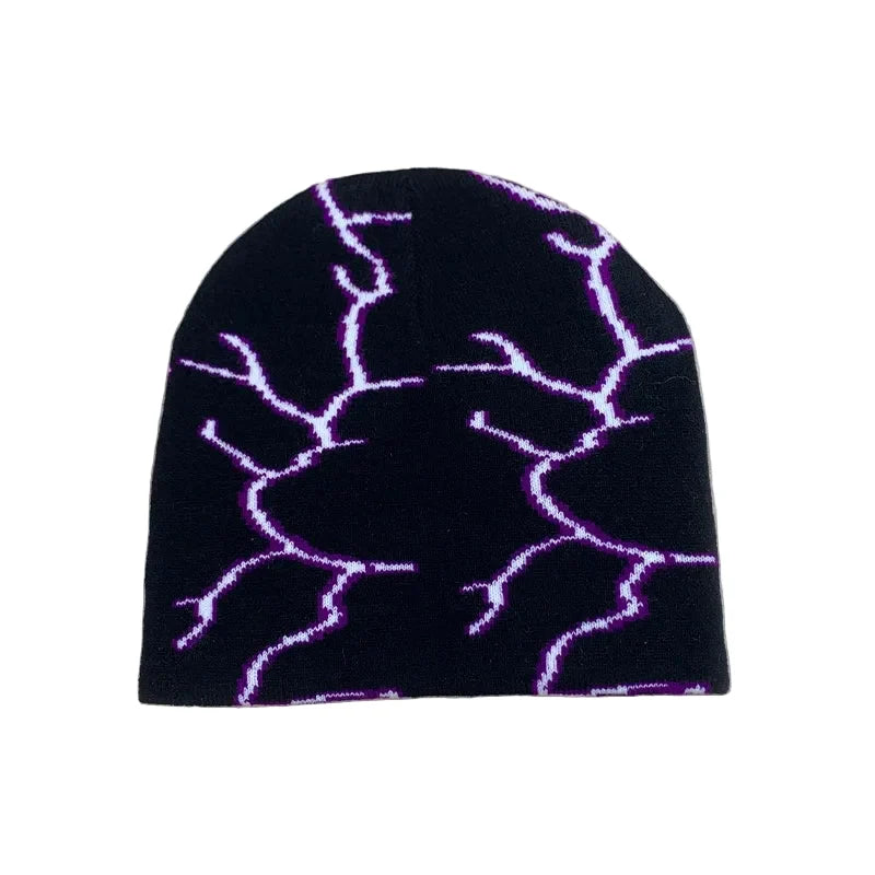 Lightning Print Skully Cotton Beanie