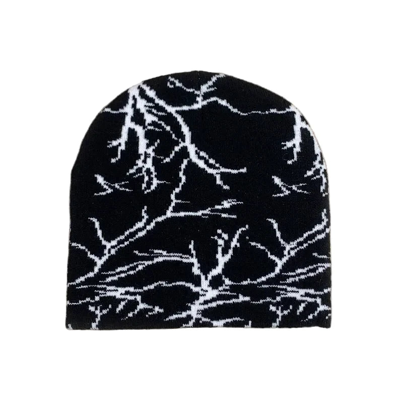 Lightning Print Skully Cotton Beanie