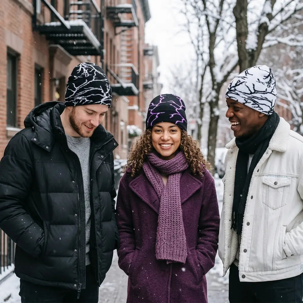 Lightning Print Skully Cotton Beanie