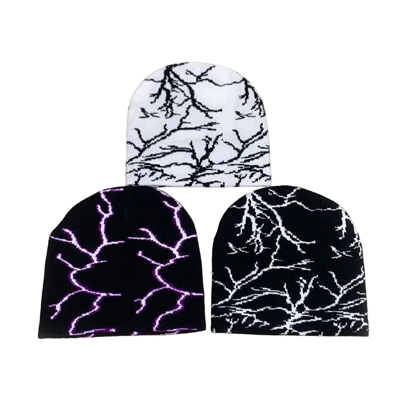 Lightning Print Skully Cotton Beanie