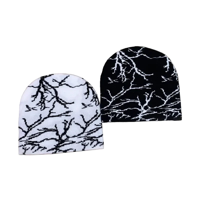 Lightning Print Skully Cotton Beanie