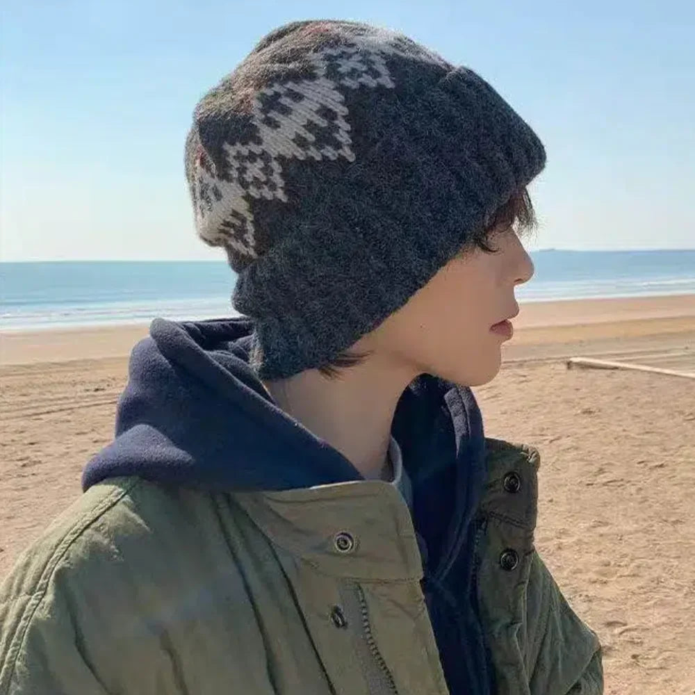 Wisconsin Winter Knitted Rhombuses Beanie