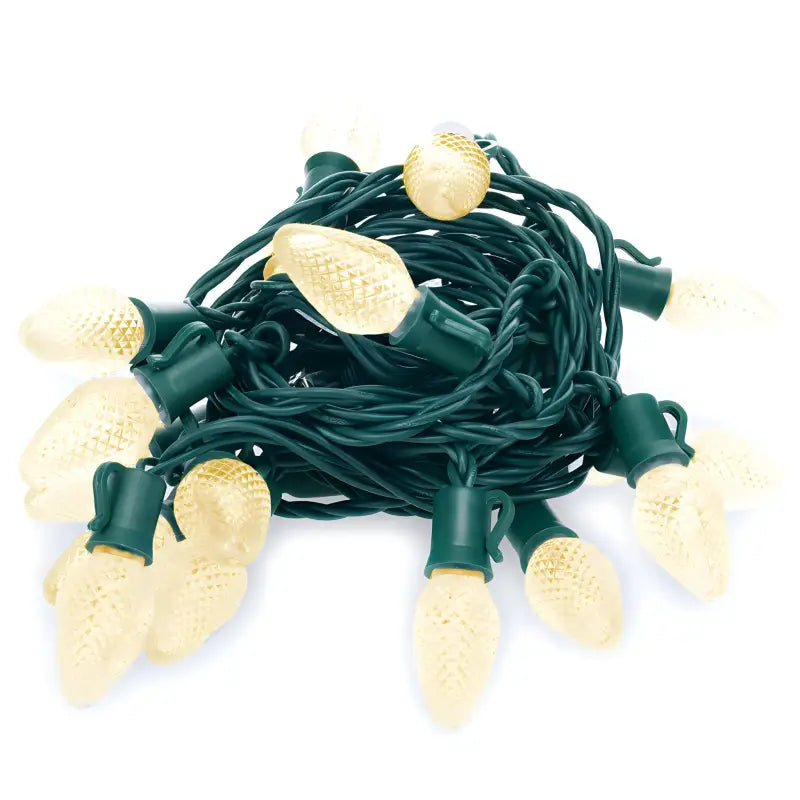 25 C7 Warm White LED Christmas Lights, 8" Spacing, Green Wire [CLOSEOUT]