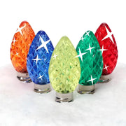 C7 Multicolor Red, Blue, Green, Orange, Gold Twinkle Faceted ProCore® LED Christmas Light Bulbs