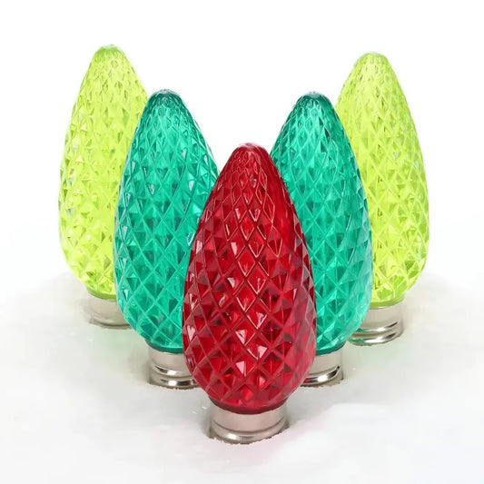 C9 ColorCraft® Holly - Red, Green, Lime Green Faceted ProCore® LED Christmas Light Bulbs