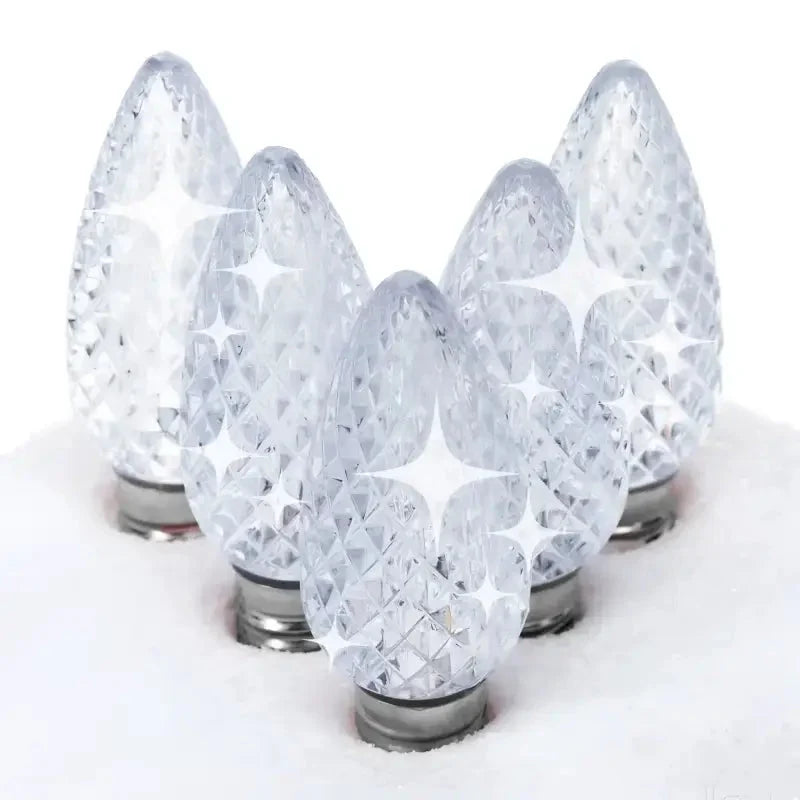 C9 Cool White Twinkle Faceted ProCore® LED Christmas Light Bulbs