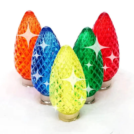 C9 Twinkle Multicolor Red, Blue, Green, Orange, Gold Twinkle Faceted ProCore® LED Christmas Light Bulbs