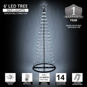 6' Cool White LED Animated Outdoor Lightshow Tree, Black Frame