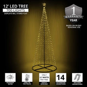 12' Warm White LED Animated Outdoor Lightshow Tree, Black Frame